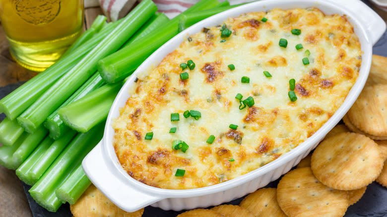 Crab dip in white dish