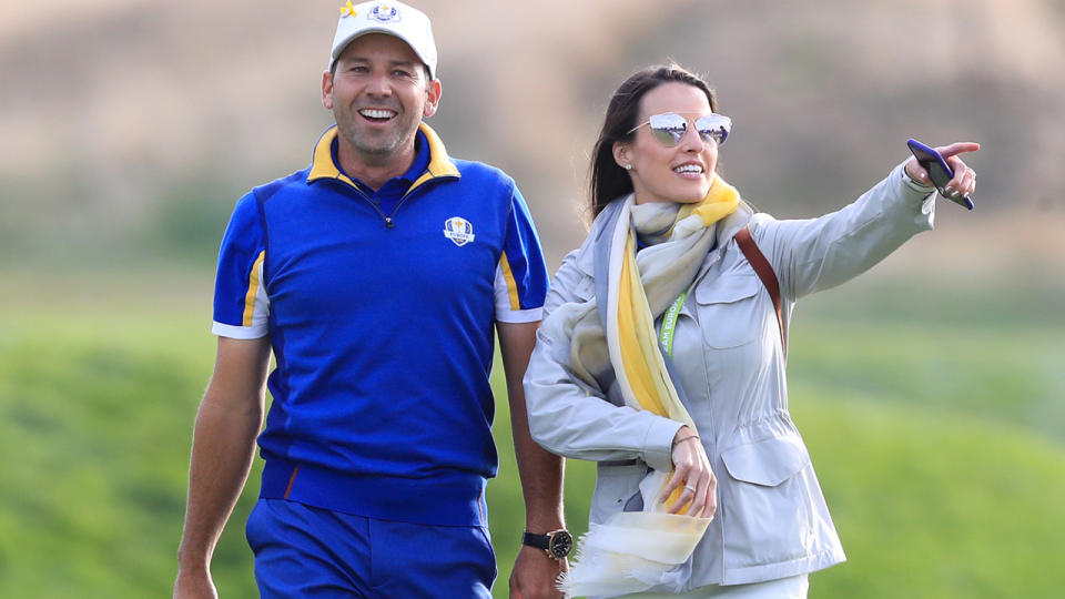 Sergio Garcia, pictured here with wife Angela at the Ryder Cup in 2018.