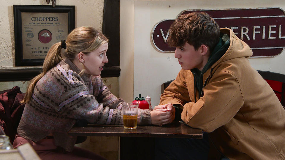 FROM ITV

STRICT EMBARGO - No Use Tuesday 25th October 2022

Coronation Street - Ep 1078485

Wednesday 2nd November 2022

Summer Spellman [HARRIET BIBBY] meets up with Aaron [JAMES CRAVEN] and drops the bombshell that sheâ€™s still pregnant, sheâ€™s giving the baby to Mike and Esther and in return theyâ€™ve given her Â£10k meaning his Dad can go into rehab, how will he react? 

Picture contact - David.crook@itv.com

Photographer - Danielle Baguley

This photograph is (C) ITV Plc and can only be reproduced for editorial purposes directly in connection with the programme or event mentioned above, or ITV plc. Once made available by ITV plc Picture Desk, this photograph can be reproduced once only up until the transmission [TX] date and no reproduction fee will be charged. Any subsequent usage may incur a fee. This photograph must not be manipulated [excluding basic cropping] in a manner which alters the visual appearance of the person photographed deemed detrimental or inappropriate by ITV plc Picture Desk. This photograph must not be syndicated to any other company, publication or website, or permanently archived, without the express written permission of ITV Picture Desk. Full Terms and conditions are available on  www.itv.com/presscentre/itvpictures/terms
