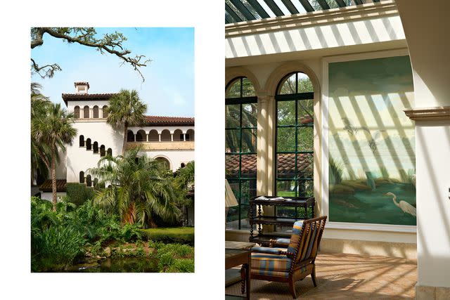 <p>Lindsey Harris Shorter</p> From left: Spanish-style architecture at the resort; the solarium at the Cloister at Sea Island Resort.
