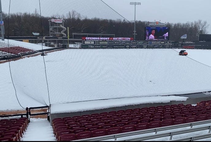 Neuroscience Group Field at Fox Cities Stadium was under a blanket of snow Wednesday, but the Wisconsin Timber Rattlers expect Friday's season opener to be played.