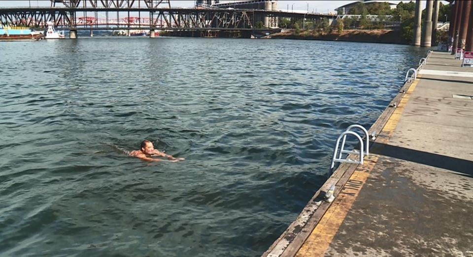 Swimming in the Willamette River off of the Kevin J Duckworth Memorial Dock. August 2020 (KOIN)