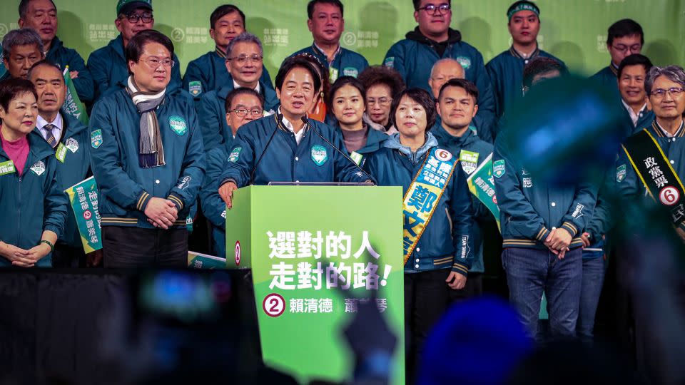 Taiwan's Vice President and presidential candidate of the ruling Democratic Progressive Party (DPP) Lai Ching-te speaks during a campaign rally in Keelung on January 8, 2024. - I-Hwa Cheng/AFP/Getty Images