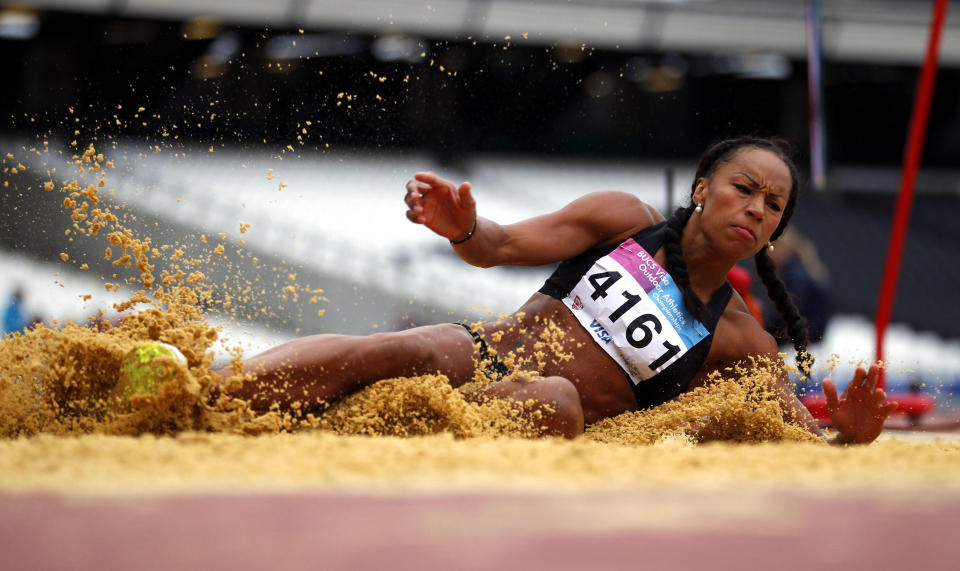 Jade Johnson competes in the Women's Long Jump during the Universities and Colleges Sports Championships at the Olympic Stadium, London.