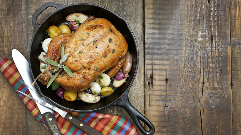 Chicken in cast iron pan