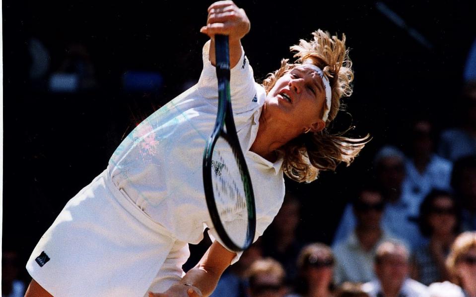 Steffi Graf in action at Wimbledon in 1991 - BRIAN SMITH