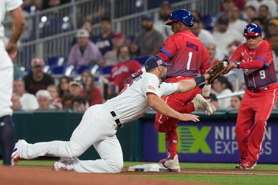 世界棒球經典賽四強決賽開打，美國以14：2大勝古巴。（AP）