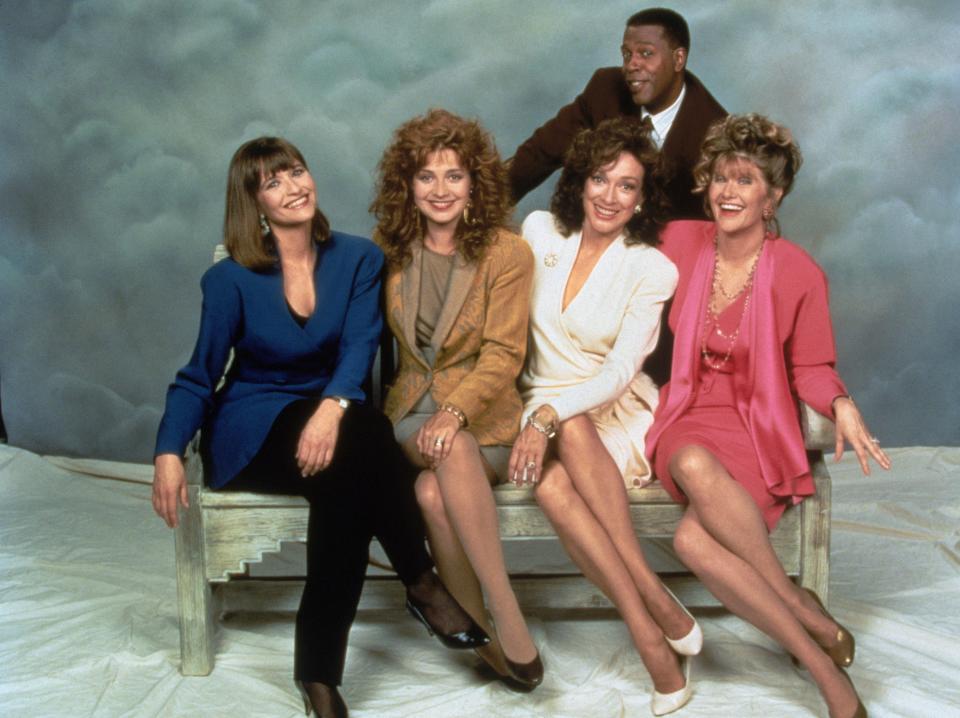 'Designing Women,' the 1986-93 CBS comedy, will find its first streaming home on Hulu. Cast (from left): Jan Hooks, Annie Potts, Dixie Carter, Judith Ivey and Meshach Taylor (standing).