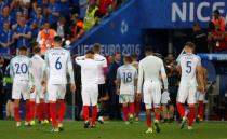 Football Soccer - England v Iceland - EURO 2016 - Round of 16 - Stade de Nice, Nice, France - 27/6/16. England's players look dejected after the game. REUTERS/Kai Pfaffenbach