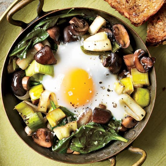 Eggs Baked Over Sautéed Mushrooms and Spinach