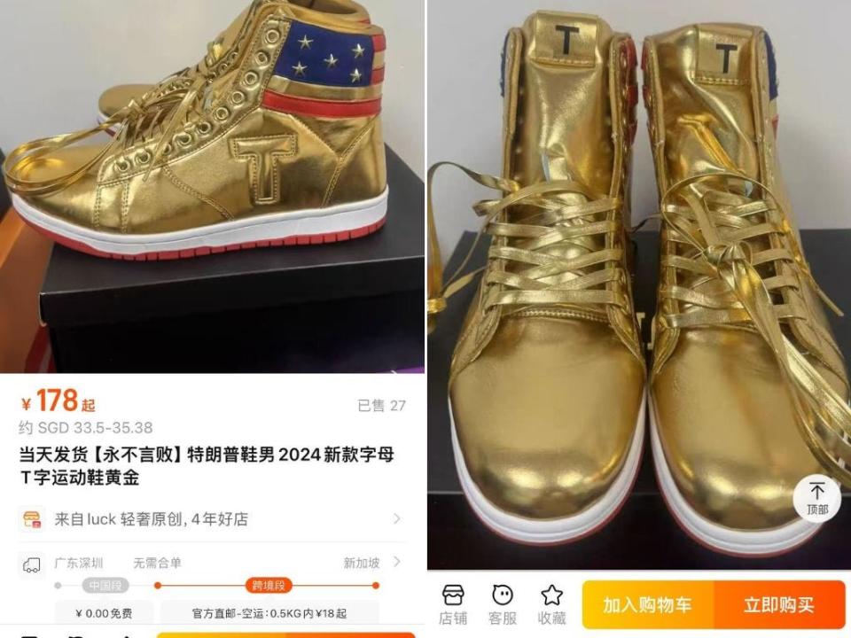 BI identified a seller on Taobao, China's largest online shopping site, hawking Trump sneakers. The knockoffs are priced at $24.50, which is way cheaper than the originals, which sell for $399.