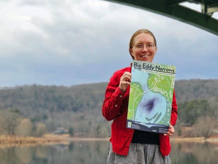 Lisa Glover displays the Big Eddy Narrows map she created and donated to the Upper Delaware Council, which is available for a $20 donation to the bi-state, non-profit river conservation organization.