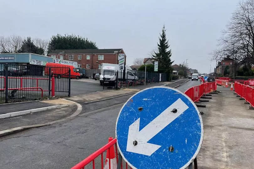 Cycle lane under construction, near Globaltyre, Castleton, Rochdale