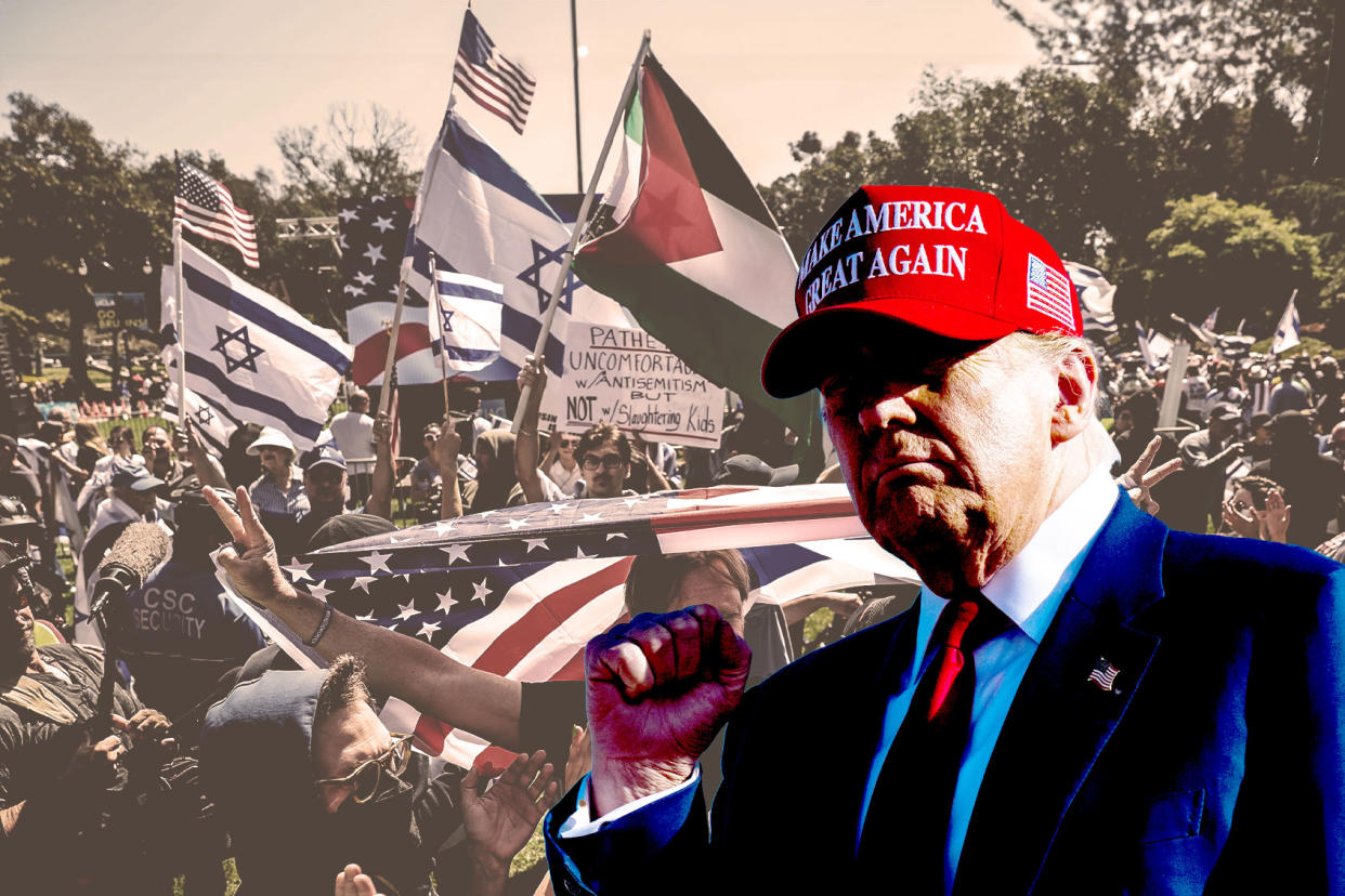 Donald Trump; Pro-Palestinian Pro-Israeli Protest Photo illustration by Salon/Getty Images