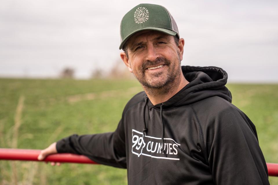 Nick Wallace poses for a photo on his farm in rural Benton County.