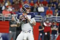 FILE PHOTO: Feb 17, 2019; San Antonio, TX, USA; Orlando Apollos quarterback Garrett Gilbert (3) looks to throw against the San Antonio Commanders during the first half at The Alamodome. Mandatory Credit: Soobum Im-USA TODAY Sports