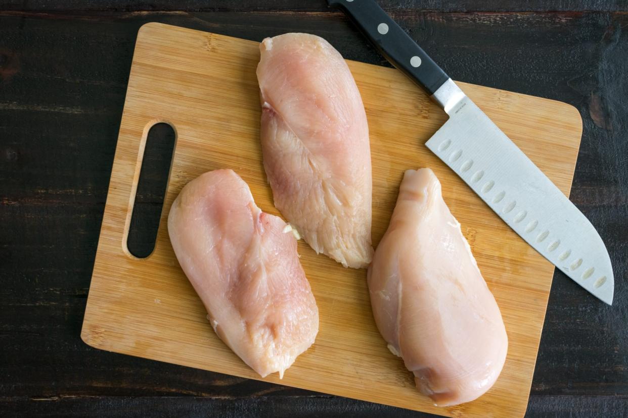 Raw Chicken on Wood Cutting Board