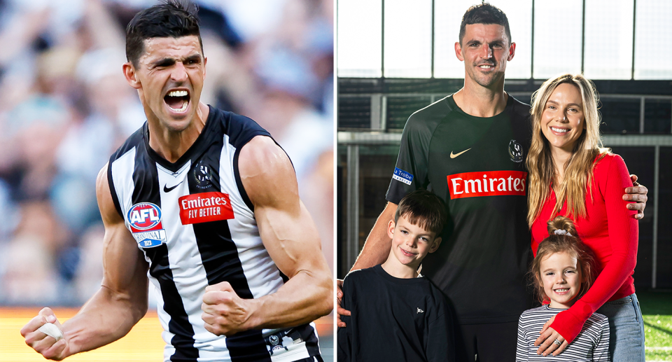 Pictured left Scott Pendlebury and right with his family