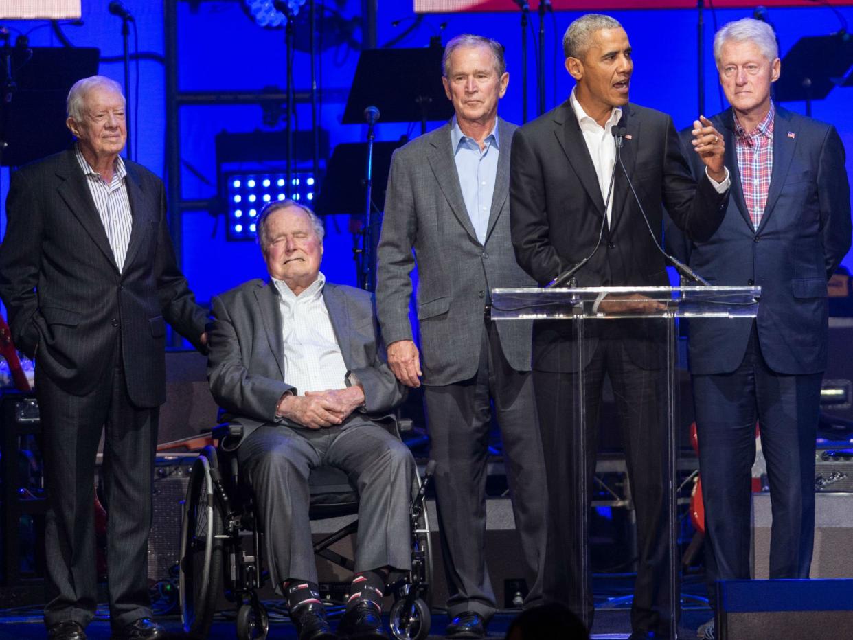 Former US presidents (from left to right) Jimmy Carter, George HW Bush, George W Bush, Barack Obama and Bill Clinton in 2017: Jim Chapin/AFP/Getty Images