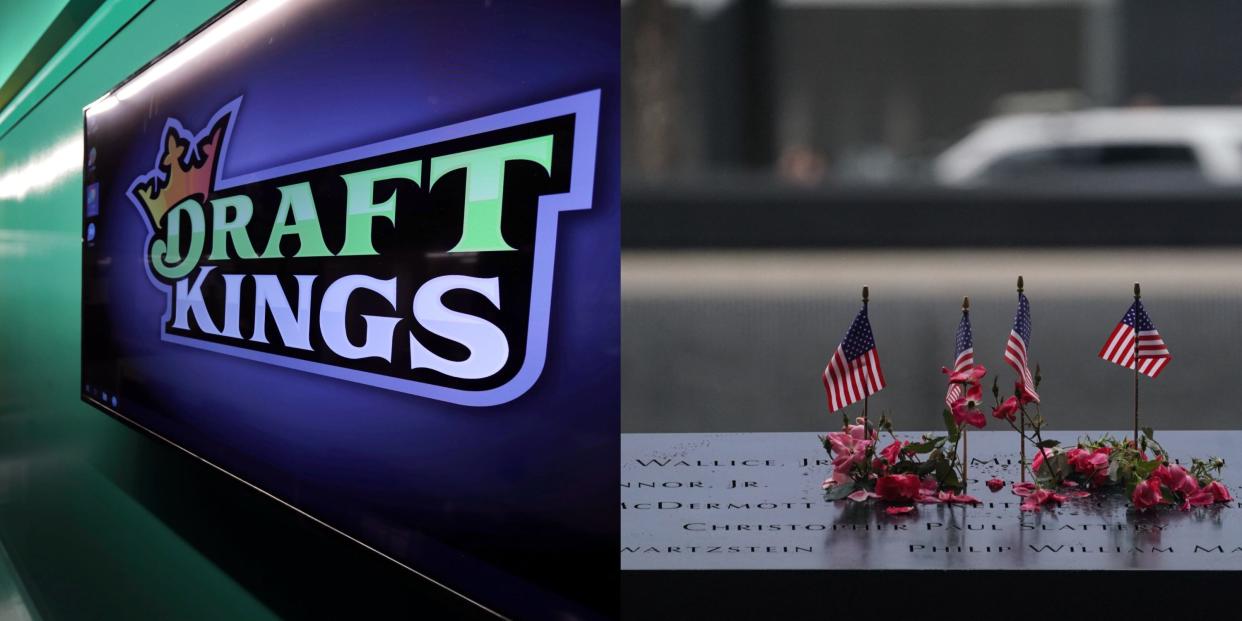 DraftKings and flags at the 9/11 memorial in New York