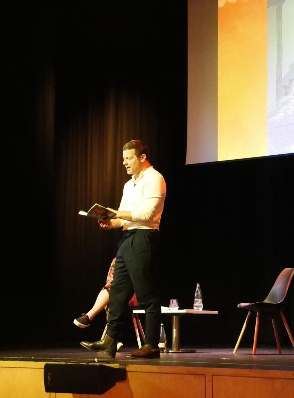 Lancashire Telegraph: Dermot O’Leary reading part of his book at Westholme School