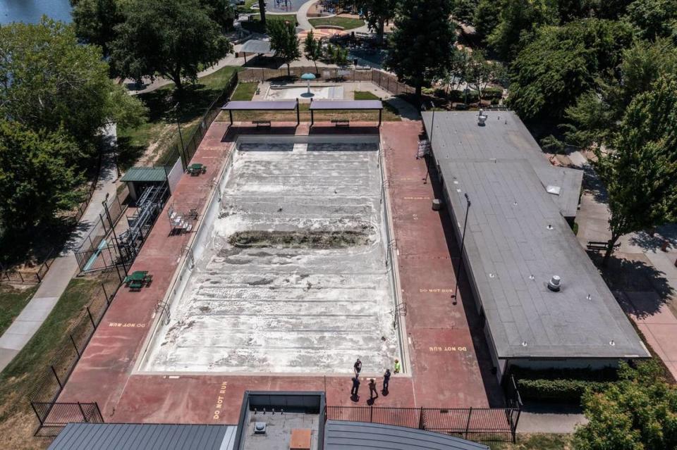 A view of the closed Southside Park pool on Wednesday after Assemblyman Kevin McCarty, D-Sacramento, and Sacramento City Councilwoman Katie Valenzuela announced $500,000 of state funding to help reopen it. A plan is in the works to transport its neighbors to other pools in the city.