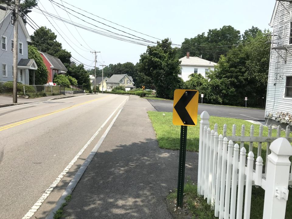 Plain Street in Taunton resident Chad Nicholas on July 19, 2023, said an additional curve sign needs to be installed near the roadway to warn drivers that are entering the neighborhood from the direction of Weir Street.