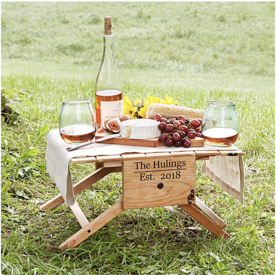 21) Personalized Picnic Table Wine Carrier