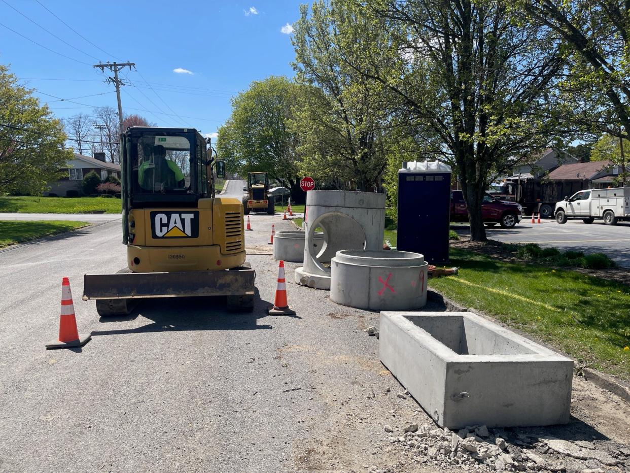 New concrete fixtures lay waiting to be installed at Morris Avenue and Ohio Street.