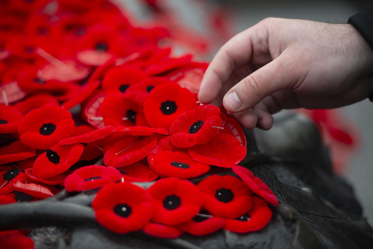 A poppy is placed on the Tomb of The Unknown Soldier following a Remembrance Day ceremony at the National War Memorial in Ottawa on Monday Nov. 11, 2019. THE CANADIAN PRESS/Sean Kilpatrick