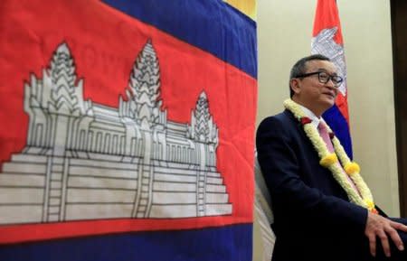 FILE PHOTO: Cambodian opposition leader Sam Rainsy answers questions during an interview with Reuters at a hotel in metro Manila, Philippines June 29, 2016. REUTERS/Romeo Ranoco