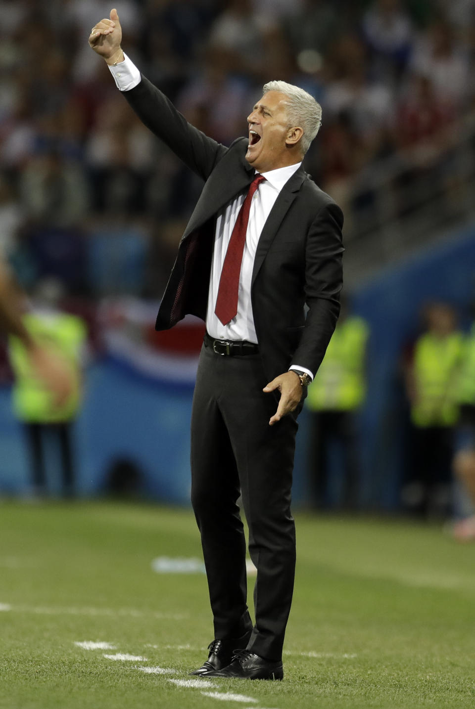 <p>Switzerland head coach Vladimir Petkovic calls out to his players during the group E match between Switzerland and Costa Rica, at the 2018 soccer World Cup in the Nizhny Novgorod Stadium in Nizhny Novgorod , Russia, Wednesday, June 27, 2018. (AP Photo/Natasha Pisarenko) </p>