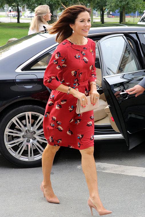 Princess Mary stuns in red for hospital visit