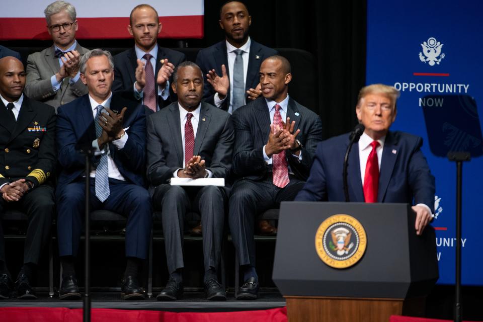 President Trump delivers remarks to Opportunity Now summit in Charlotte, North Carolina, on Feb. 7, 2020.