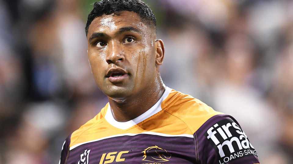 Tevita Pangai Jr. is pictured playing for the Brisbane Broncos.