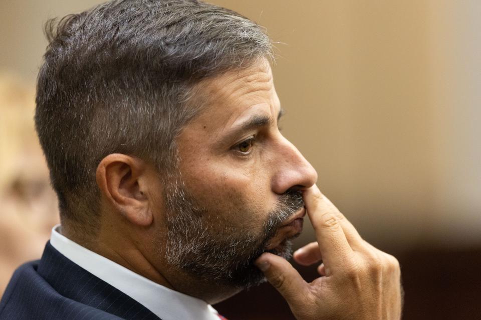 Defense Attorney Daniel Rashbaum listens to arguments from the State during a hearing ahead of the trial for Charlie Adelson, Dan MarkelÕs former brother-in-law, who is accused of orchestrating and financing the shooting of Markel, on Monday, Oct. 9, 2023.