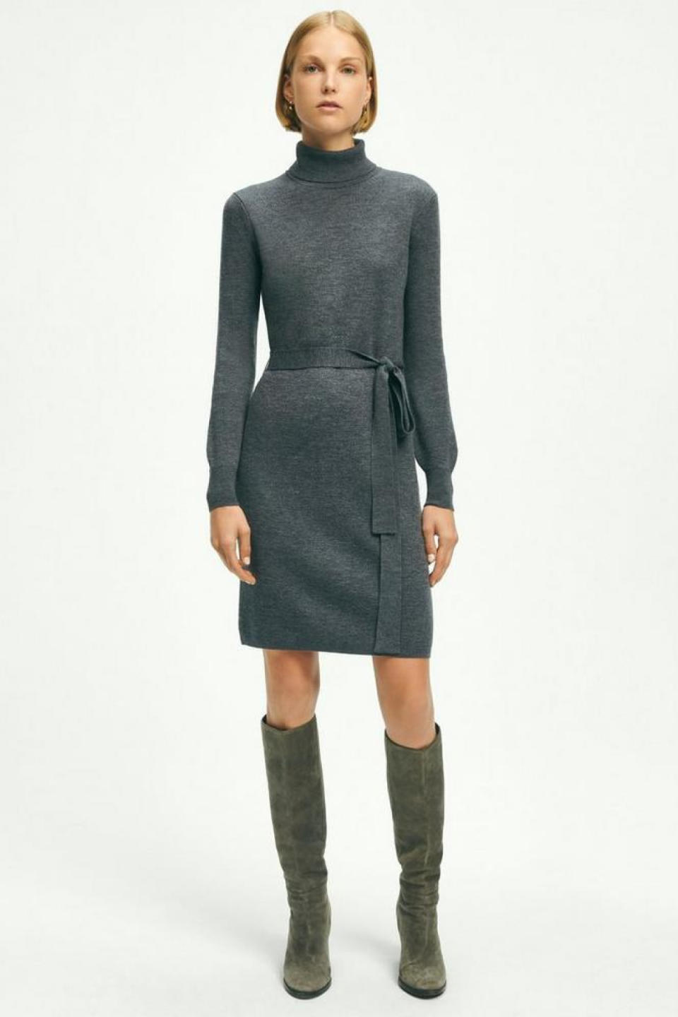 Brooks Brothers Merino Wool Belted Sweater Dress