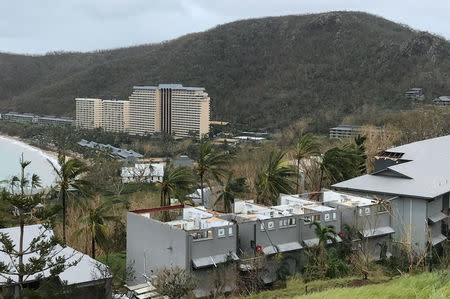 Damaged buildings can be seen after Cyclone Debbie hit the resort on Hamilton Island, located off the east coast of Queensland in Australia March 29, 2017. Jon Clements/Handout via REUTERS