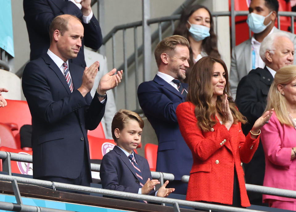 Prince William, Prince George, and the Duchess of Cambridge at the Euro 2020 final at Wembley Stadium 2021