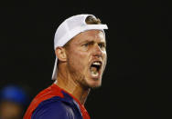 Australia's Lleyton Hewitt reacts during his first round match against compatriot James Duckworth at the Australian Open tennis tournament at Melbourne Park, Australia, January 19, 2016. REUTERS/Thomas Peter