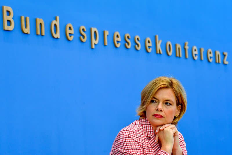 German Minister for Food and Agriculture Julia Kloeckner presents the 2020 Nutrition Report in Germany at a news conference, in Berlin