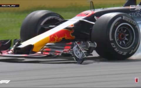 Damage to Max's wing - Credit: SKY SPORTS F1