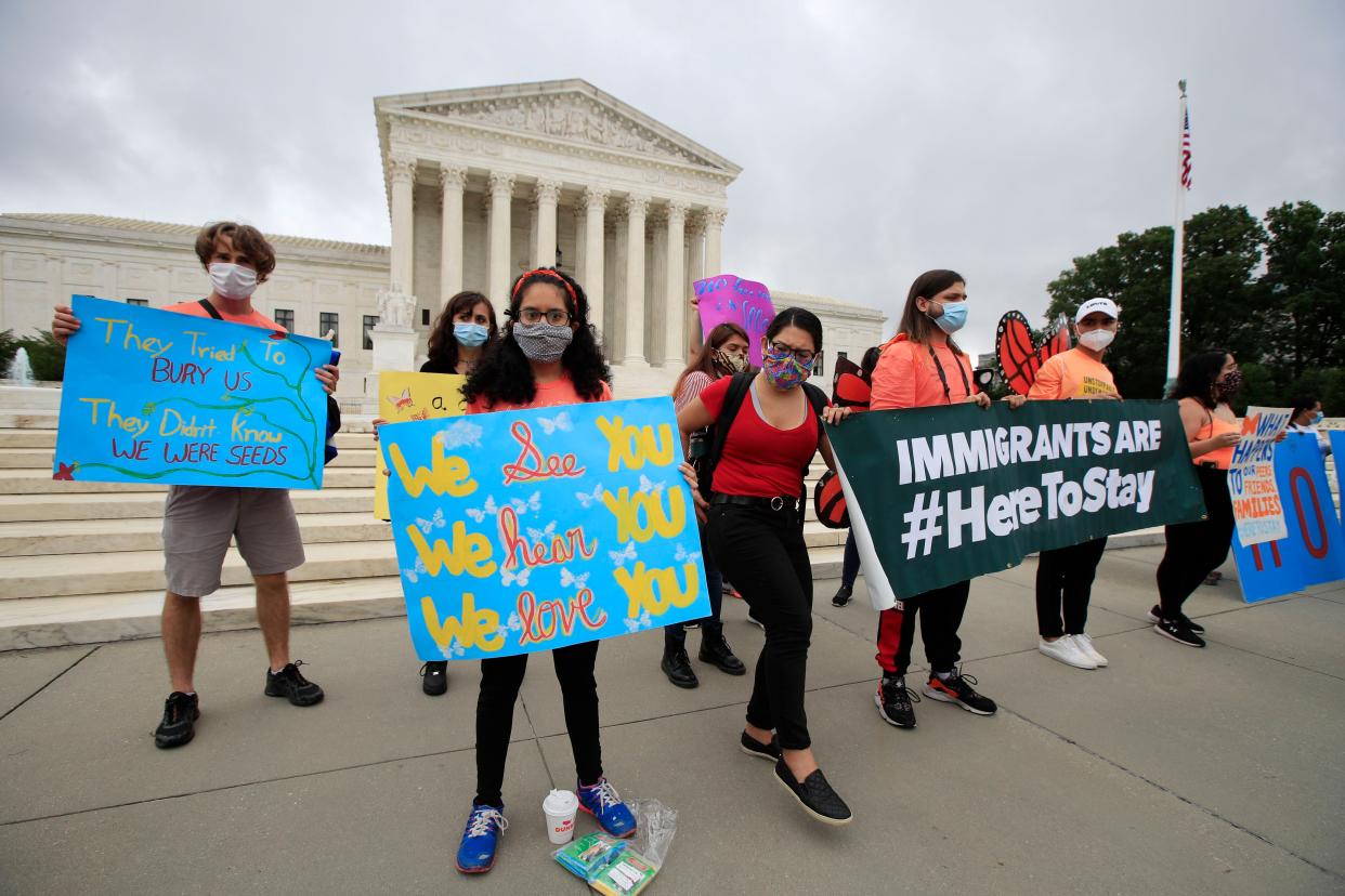 DACA students rally in front of the Supreme Court on Thursday, June 18, 2020, in Washington, D.C. The Court ruled in Department of Homeland Security v. Regents of Univ. of Cal. that the Department of Homeland Security’s decision to rescind the Deferred Action for Childhood Arrivals (DACA) program was arbitrary and capricious under the Administrative Procedure Act. The decision blocks Trump's attempt to end DACA, which gives immigrants that came into the country illegally as children protection against deportation.