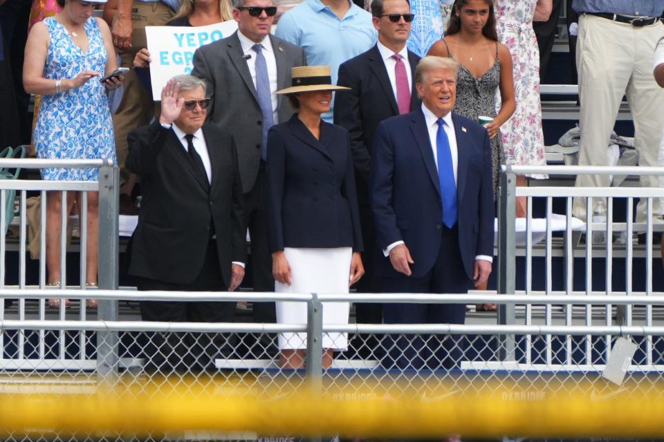 Former President Trump and wife Melania attend the high school graduation ceremony of their son, Barron, at Oxbridge Academy on Friday, May 17, 2024 in West Palm Beach.