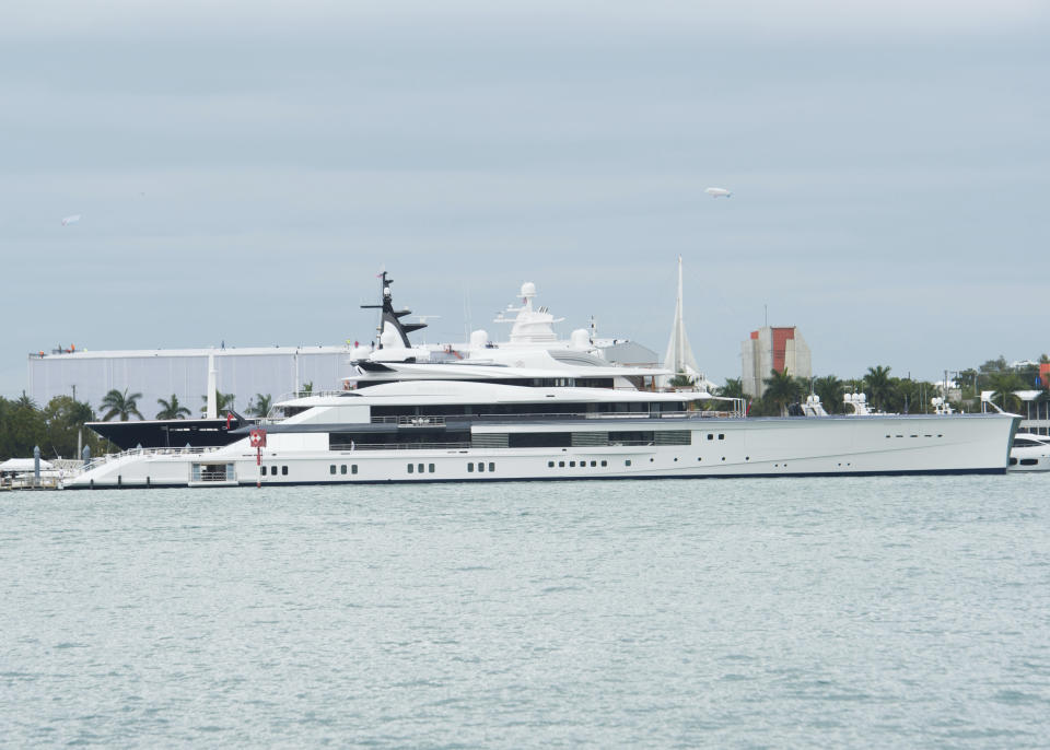 Yacht 'Bravo Eugenia' owned by Dallas Cowboy owner Jerry Jones in seen in Miami on Saturday, Feb. 1, 2020, in Miami, Fla.