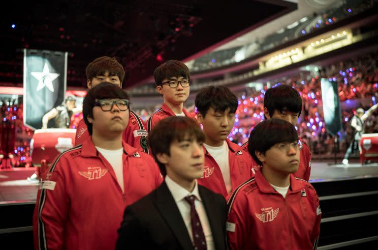 SK Telecom T1 at the 2016 MSI opening ceremony (Riot Games/lolesports)