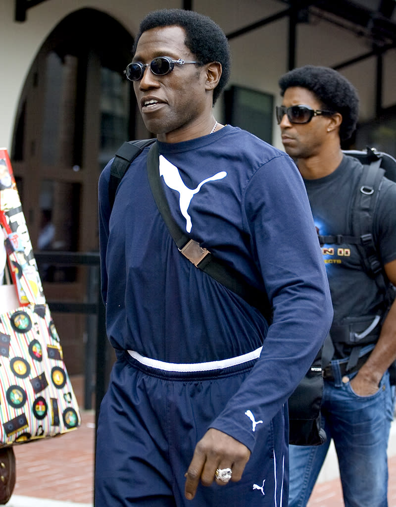 <b>Wesley Snipes:</b> The "Blade" actor served 28 months in prison before being released and put under house arrest April 2 for failing to pay taxes between 1999 and 2001. He was connected to a radical anti-tax group that challenged the IRS's authority and hadn’t paid any taxes on over $14 million in earnings. Snipes, who received his three-year tax evasion sentence in 2008 and entered a Pennsylvania penitentiary in 2010, is expected to remain on house arrest until July 19.