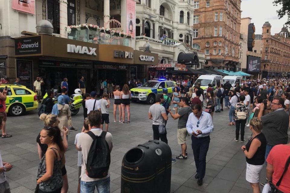 Police were called to Leicester Square in the West End shortly before 5pm (@benninety3)