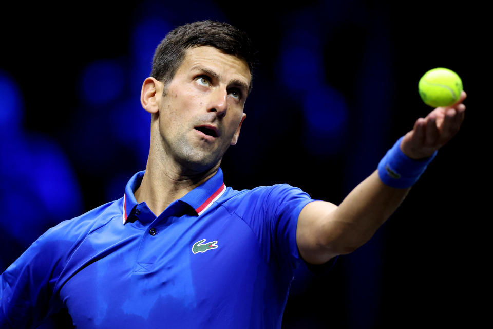 Novak Djokovic, pictured here in action against Frances Tiafoe at the Laver Cup.