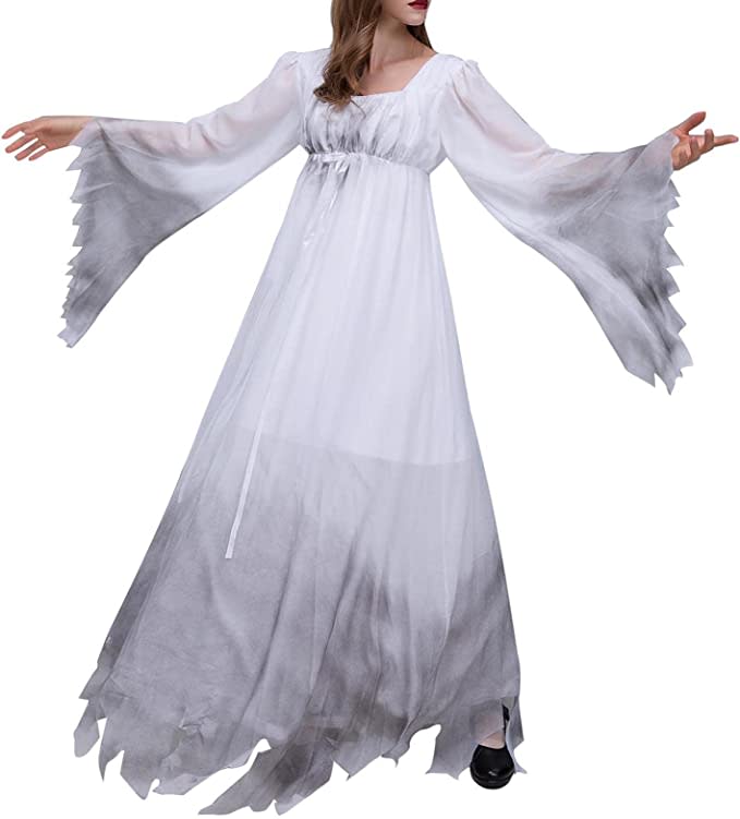  Hvot&aat Halloween Costumes for Women, Ghost Bride Adult Cosplay Dress Vampire Corpse Cosplay Medieval Chemise Dresses